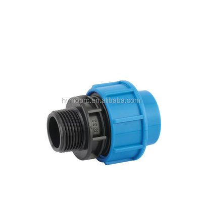 BSPT Thread Blue Color PP Compression Fitting Coupling για τυποποιημένο μήκος κατασκευασμένο